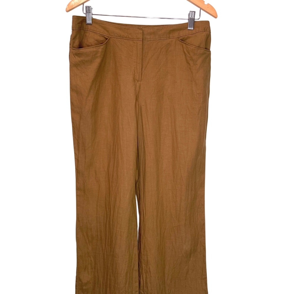 J.Jill Womens Linen Pants Petite 12P Brown Career Straight Leg Trousers J Jill